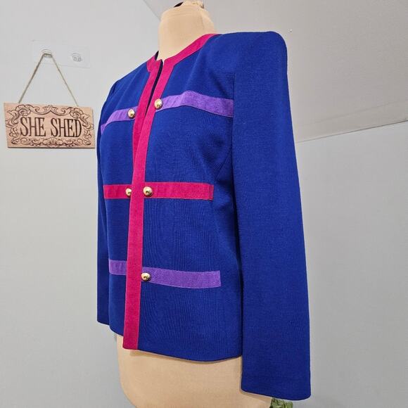 Vintage Mountain Home Chicago Wool Suede Blend Blue Pink Military Blazer 8 - Picture 4 of 12